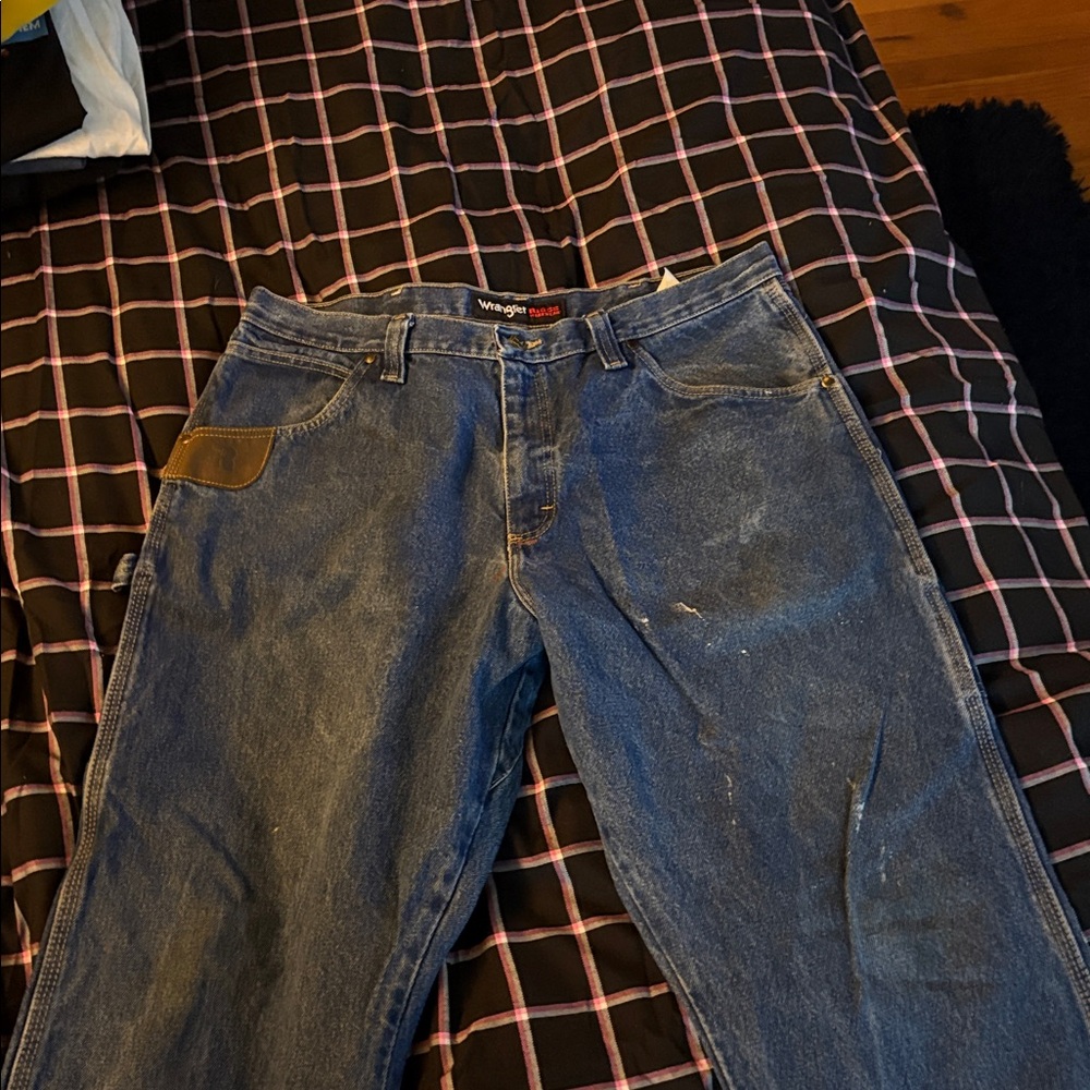 Wrangler Blue Denim Jeans with Brown Accent